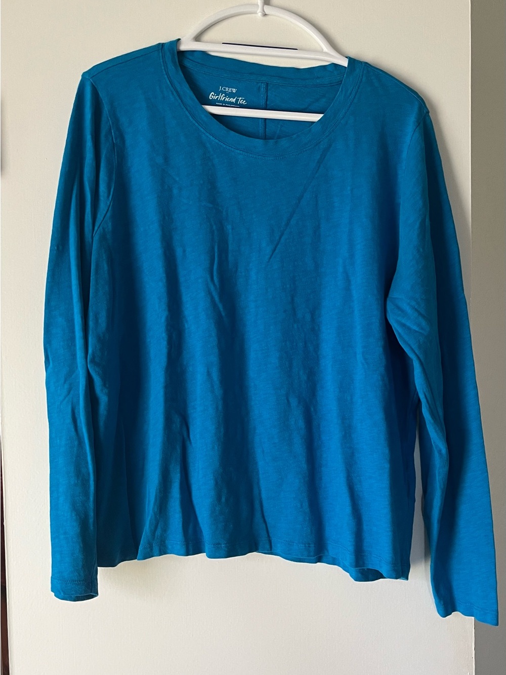 J. Crew Girlfriend Tee Long-Sleeve Crewneck Sweater - Teal Blue